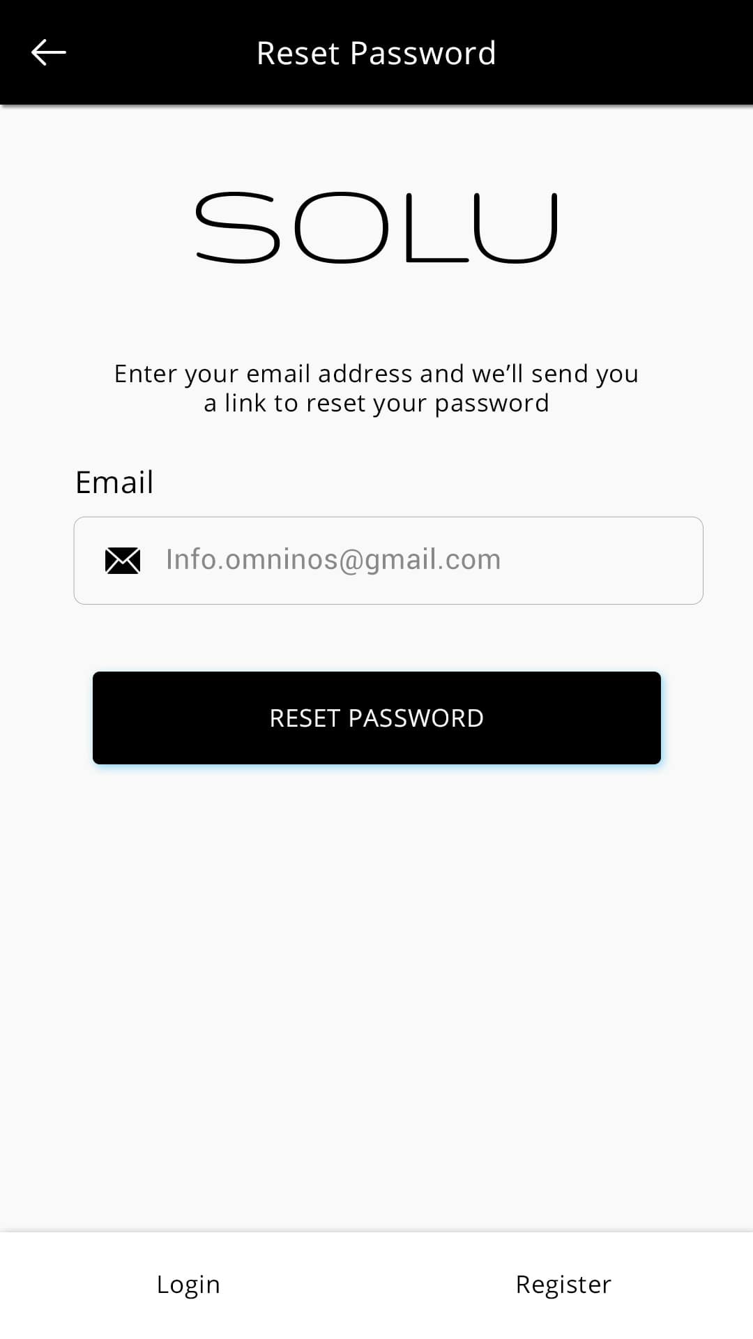 Solu (ride sharing app) Reset Password screen