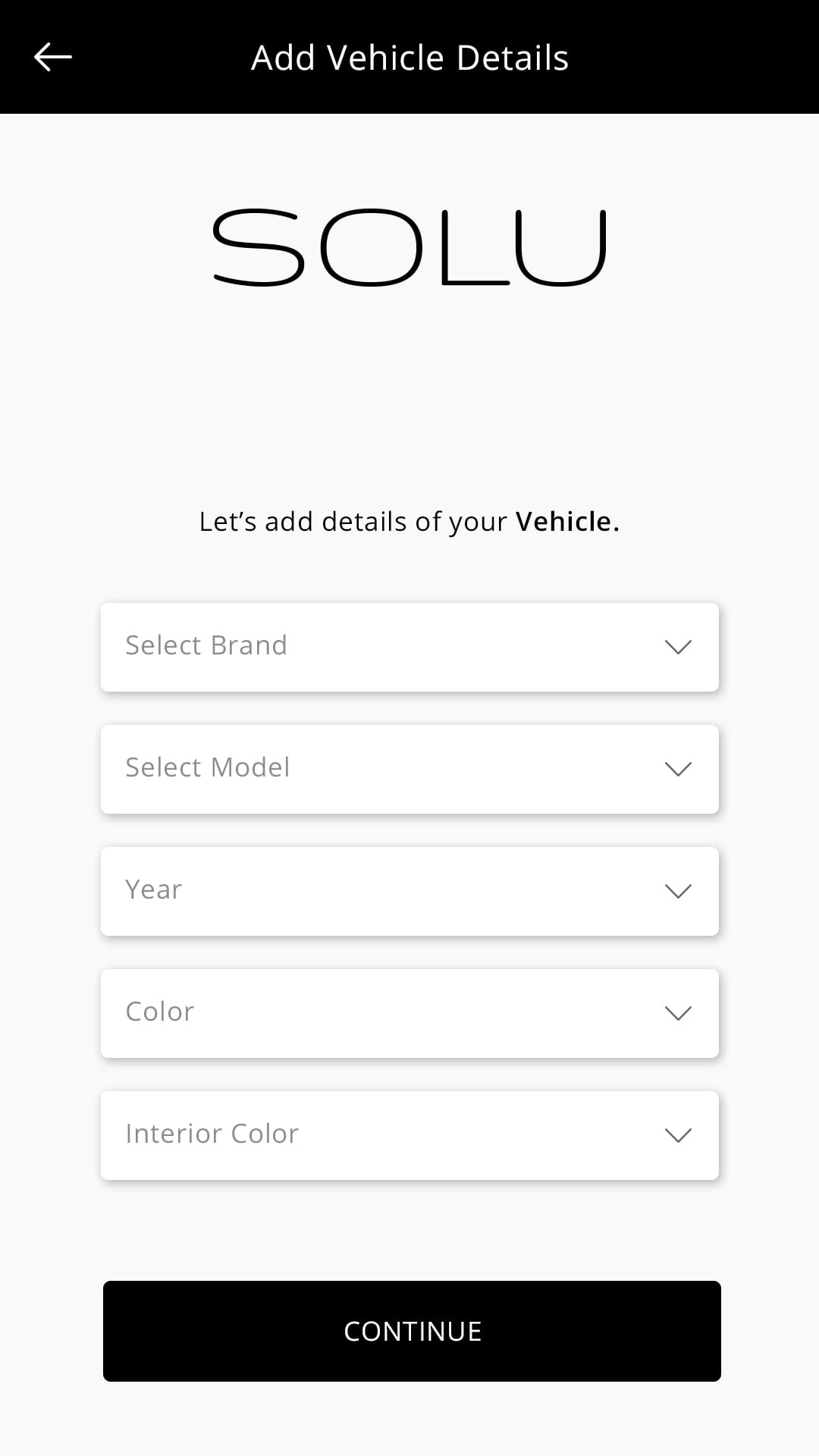 Solu (ride sharing app) Add Vehicle Detail screen