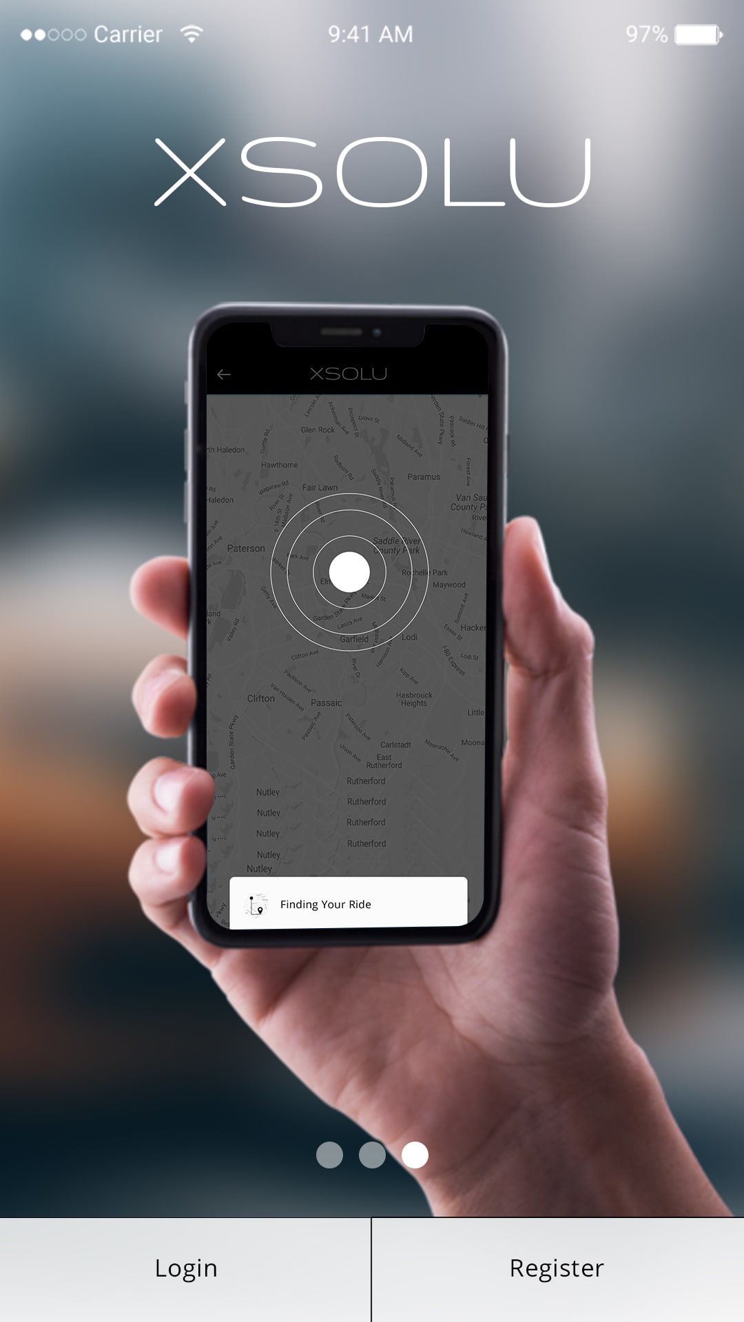 X Solu (ride sharing app) Home screen